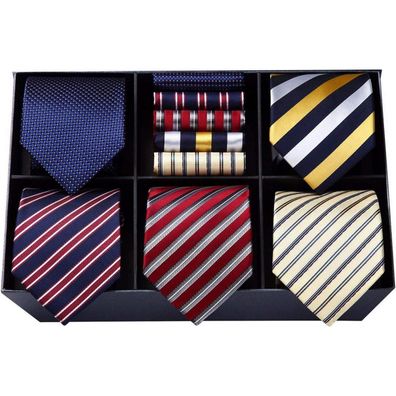 Hisdern Herren Krawatten Set 5 Stück mit Einstecktuch, Klassisch Elegante