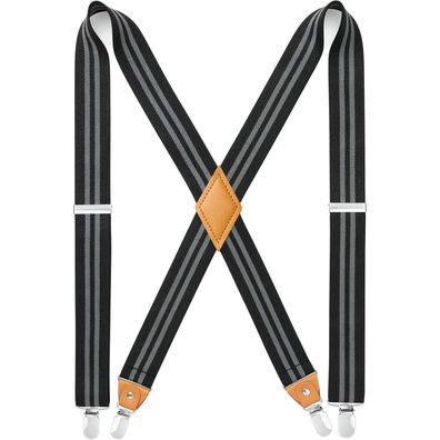 Hisdern Herren Hosenträger X-Form 3,5cm breit mit 4 starken Metallclips