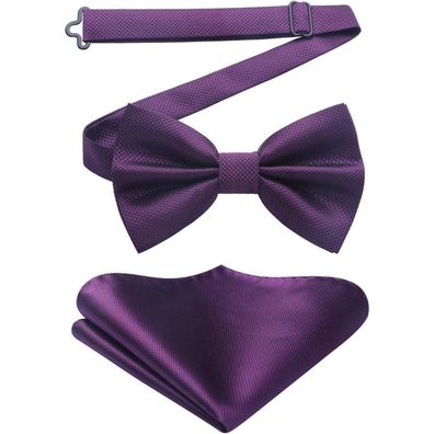Hisdern Herren Fliege mit Einstecktuch Set, einfarbig verstellbar, für