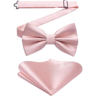 Hisdern Herren Fliege mit Einstecktuch Set - Einfarbig Hellrosa, Einstellbar