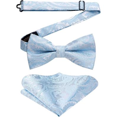 Hisdern Herren Fliege mit Einstecktuch Set - Einfarbig, Verstellbar, Hellblau