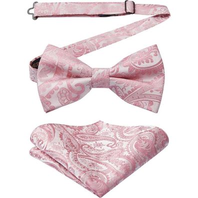 Hisdern Herren Fliege mit Einstecktuch Set - Einstellbar, Einfarbig, Altrosa