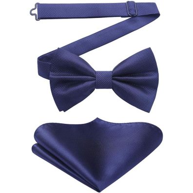 Hisdern Herren Fliege mit Einstecktuch Set, Marineblau, Einfarbig, Einstellbar