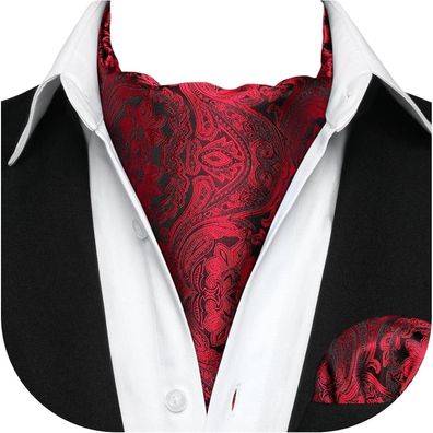Hisdern Herren Krawattenschal Set mit Einstecktuch - Rot Paisley, für Business
