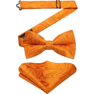 Hisdern Herren Fliege mit Einstecktuch Set - Einfarbig, Einstellbar, Orange