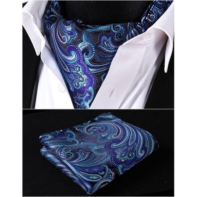 Hisdern Krawattenschal Herren Set: Lila/Blau Paisley Ascot Krawatte und