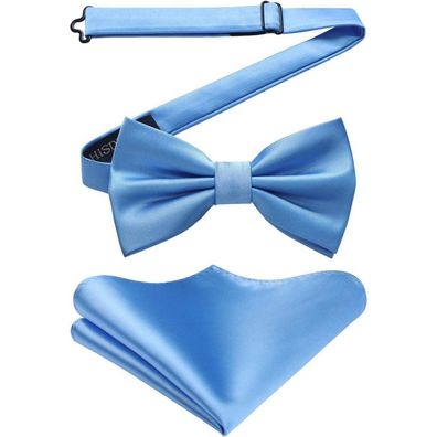 Hisdern Herren Fliege mit Einstecktuch Set - Einfarbig, Verstellbar, Himmelblau