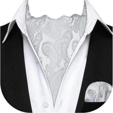 Hisdern Herren Krawattenschal Set: Paisley Halstuch und Einstecktuch in Grau
