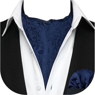 Hisdern Herren Krawattenschal Set Marine Blau - Paisley Halstuch & Einstecktuch