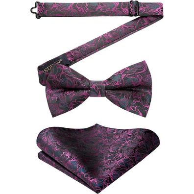 Hisdern Herren Fliege mit Einstecktuch Set - Einstellbar, Einfarbig, Schwarz