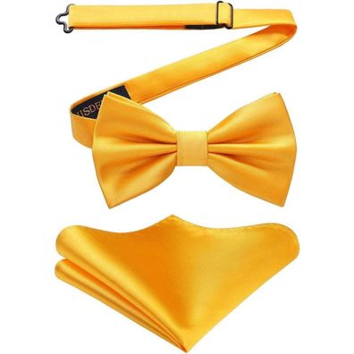 Hisdern Herren Fliege mit Einstecktuch Set - Einfarbig, Einstellbar, Gelb, für