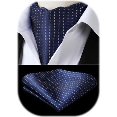 Hisdern Herren Krawattenschal Set mit Einstecktuch, Dunkelblau, Punkt/Paisley