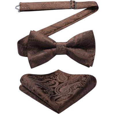 Hisdern Herren Fliege mit Einstecktuch Set - Einfarbig, Verstellbar, Braun