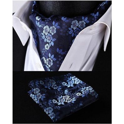 Hisdern Herren Krawattenschal Set: Navy Blau Paisley Ascot Krawatte und