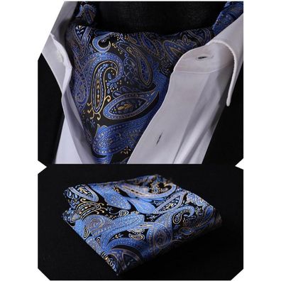 Hisdern Krawattenschal Herren Set: Halstuch, Einstecktuch, Paisley, Punkt, Blau