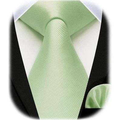 Enlision Herren Krawatte und Einstecktuch Set, einfarbig Salbeigrün, für