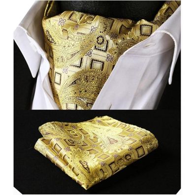 Hisdern Herren Krawattenschal Set: Ascot Krawatte und Einstecktuch mit Punkten