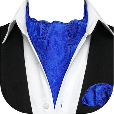 Hisdern Krawattenschal Herren Set Königsblau Paisley Ascot Krawatte und