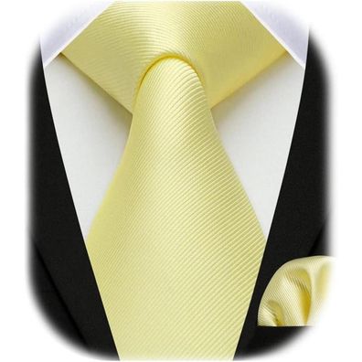 Enlision Herren Krawatte und Einstecktuch Set, einfarbig, Hellgelb, für