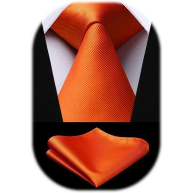 Enlision Herren Krawatte und Einstecktuch Set, einfarbig Orange, für Hochzeit