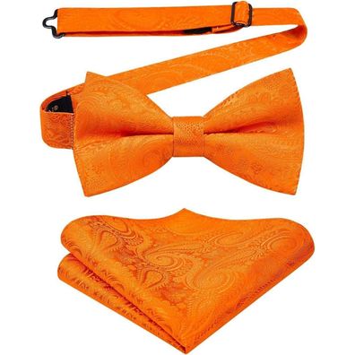 Hisdern Herren Fliege mit Einstecktuch Set, einfarbig, verstellbar, für Anzug
