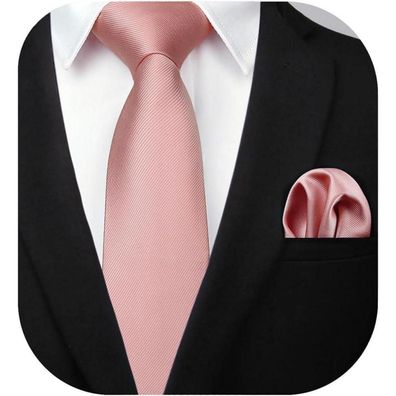 Enlision Krawatten-Set Herren: Solide Krawatte und Einstecktuch in Rosa