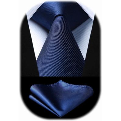 Enlision Solide Krawatte Herren Set mit Einstecktuch - Navy Blau