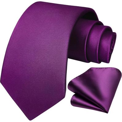 Hisdern Herren Krawatte & Einstecktuch Set - Einfarbig Lila-2, Ideal für
