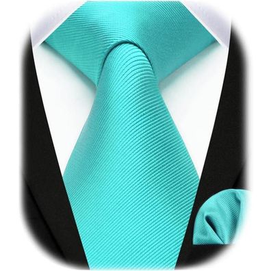 Enlision Herren Krawatten und Einstecktuch Set, einfarbig Türkis, für Hochzeit