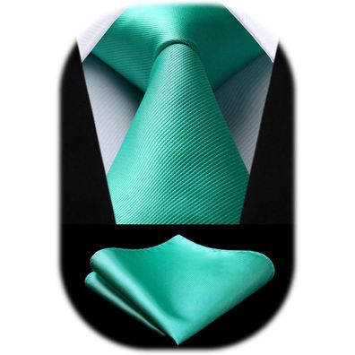 Hisdern Herren Krawatte & Einstecktuch Set, einfarbig, für Hochzeit, Party