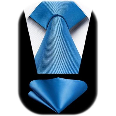 Enlision Herren Krawatte und Einstecktuch Set - Solide einfarbig Blau, ideal