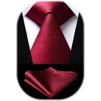 Enlision Solide Krawatte für Herren mit Einstecktuch Set - Bordeaux, Perfekt
