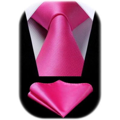 Enlision Krawatten und Einstecktuch Set für Herren, einfarbig, Fuchsia