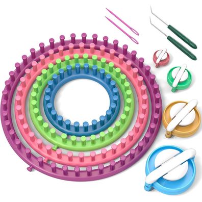 Readaeer Strickset mit 4 Strickringen, Häkelnadel und Pompon-Maker