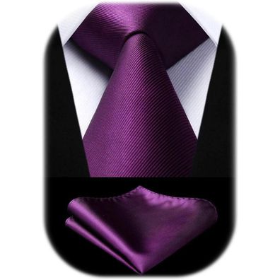 Enlision Herren Krawatte und Einstecktuch Set - Solide einfarbig Lila, perfekt