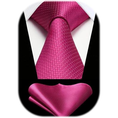 Hisdern Herren Krawatte & Einstecktuch Set - Einfarbig Pink, für Hochzeit