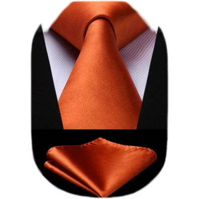 Hisdern Herren Krawatte und Einstecktuch Set - Einfarbig, Orange, Perfekt für