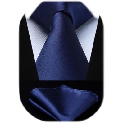 Hisdern Herren Krawatte & Einstecktuch Set - Marineblau - Einfarbig für