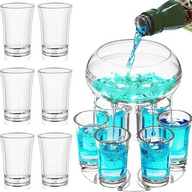 Schnapsspender mit 6 Shot Gläsern aus Kunststoff - Getränkespender für Gin