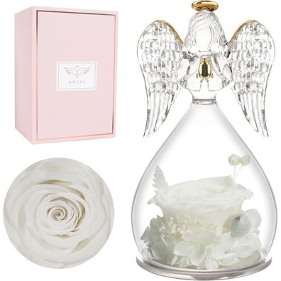 Miofula Ewige Rose Engel Figur im Glaskuppel - Perfektes Geschenk für Frauen