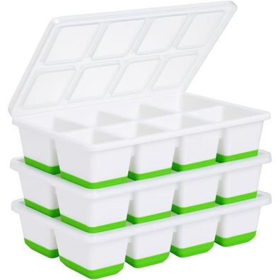 Quelien Silikon Eiswürfelformen mit Deckel, 3er-Pack Große quadratische