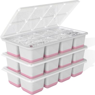 Quelien Silikon Eiswürfelformen mit Deckel, 3er-Pack Große Eiswürfel für