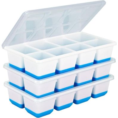 Quelien Silikon Eiswürfelformen mit Deckel, 3er-Pack Große quadratische
