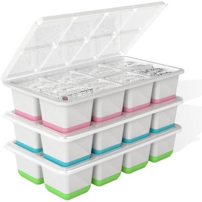 Quelien Silikon Eiswürfelformen mit Deckel, 3er-Pack Große Eiswürfel für