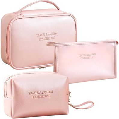 LEcylankEr 3-teilige Kosmetiktasche Damen, tragbar, Reise Make-up Tasche, PU