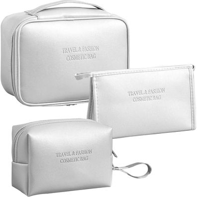LEcylankEr 3tlg Kosmetiktasche Damen, Tragbare Reise Make-up Tasche, PU