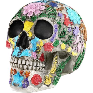 Readaeer Menschlicher Totenkopf mit buntem Blumenmuster - Dekoration