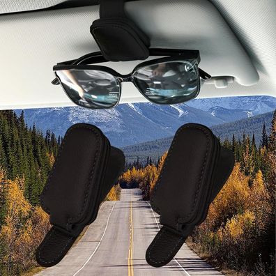 Tiesome 2x Magnetischer Leder Brillenhalter für Auto Sonnenblende, Schwarz