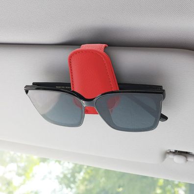 Tiesome Magnetischer Leder Brillenhalter für Auto-Sonnenblende - Rot