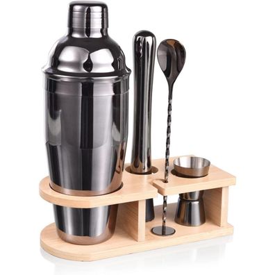 Esmula 5-teiliges Cocktail Shaker Set aus Edelstahl, 750ML, mit Holzständer und